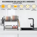 Ver imagem 4 de Escorredor de Louça Pratos 2 Prateleiras Rack Pia Cozinha Bancada Bowl Copo Utensilios Gancho Organi