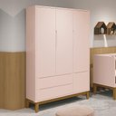 Ver imagem 2 de Guarda Roupa Infantil 3 Portas Classic Rosa Fosco com Pés Amadeirado - Reller Móveis