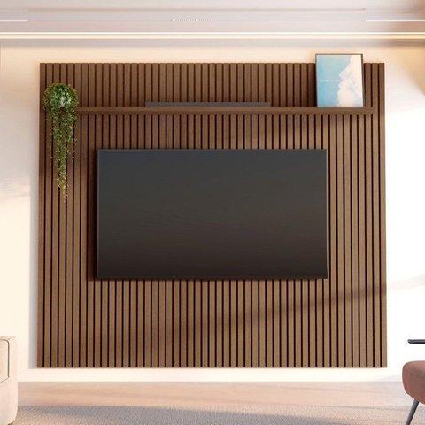 Painel Ripado para TV até 85 Polegadas 100% MDF 230,5CMX250CM Aloe Espresso Móveis