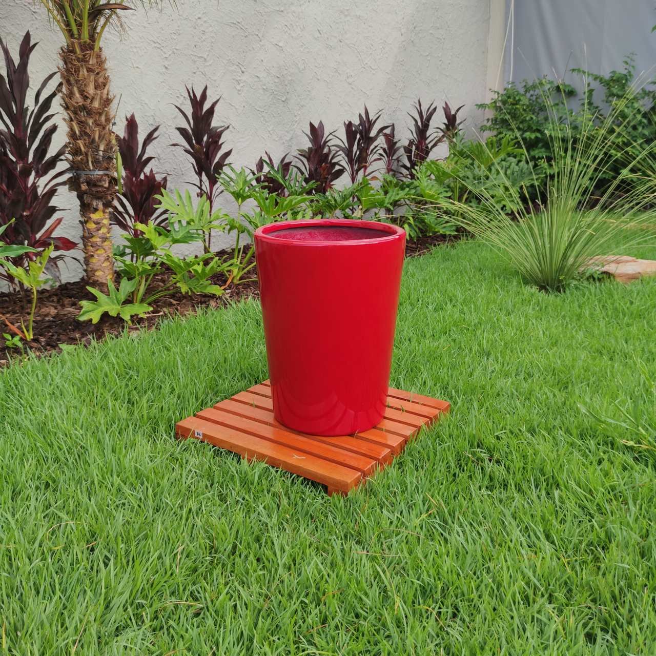 Vaso Decorativo para Plantas e Flores Fibra de Vidro Estilo Vietnamita 40x33cm Vermelho - 1