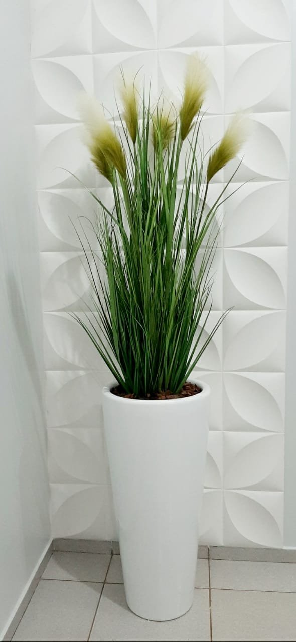 Vaso Decorativo para Plantas e Flores Fibra de Vidro Estilo Vietnamita 80x40cm Branco - 5