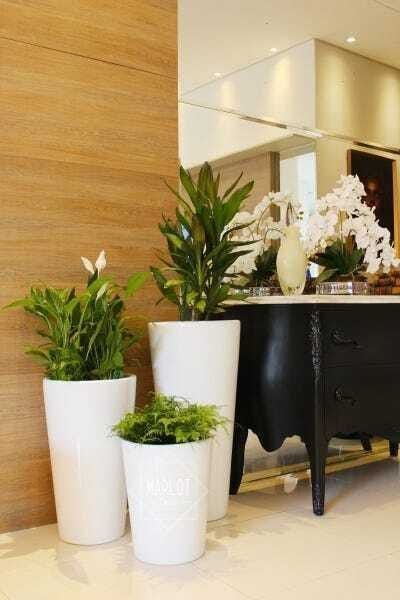 Vaso Decorativo para Plantas e Flores Fibra de Vidro Estilo Vietnamita 80x40cm Branco - 2