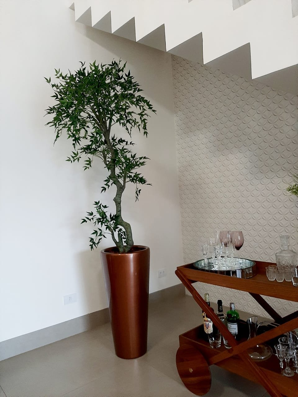 Vaso Decorativo para Plantas e Flores Fibra de Vidro Estilo Vietnamita 80x40cm Cobre - 2