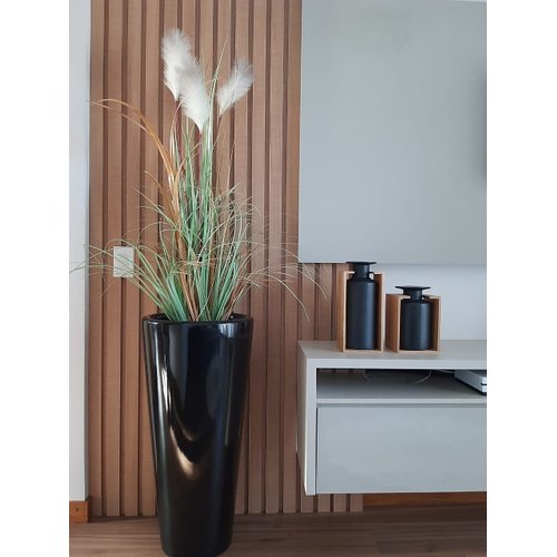 Vaso Decorativo para Plantas e Flores Fibra de Vidro Estilo Vietnamita  80x40cm Preto
