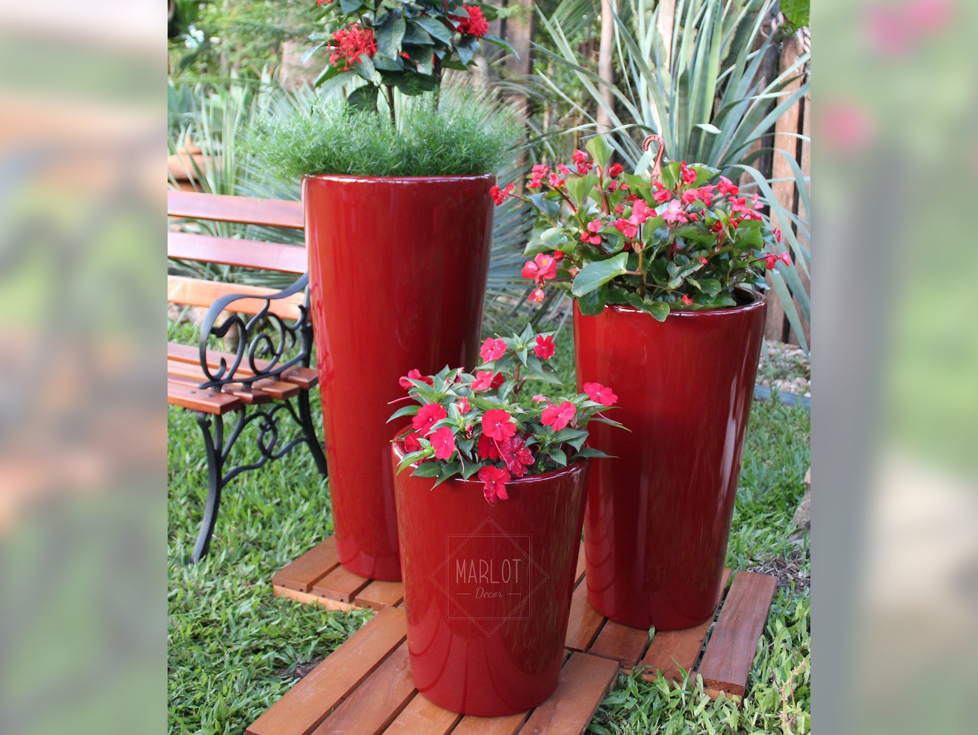 vaso decorativo para plantas e flores fibra de vidro estilo vietnamita 80x40cm Vermelho - 3