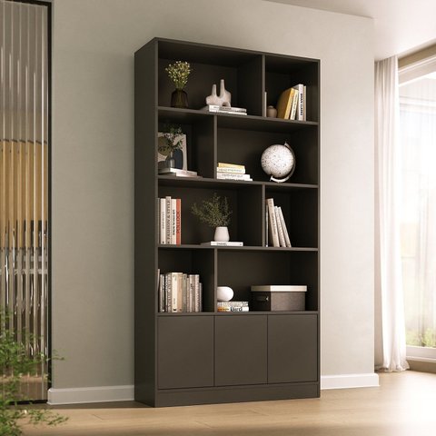 Estante de Livros 100% MDF 94CMX180,5cm 3 Portas 8 Nichos Versatile Yescasa Preto