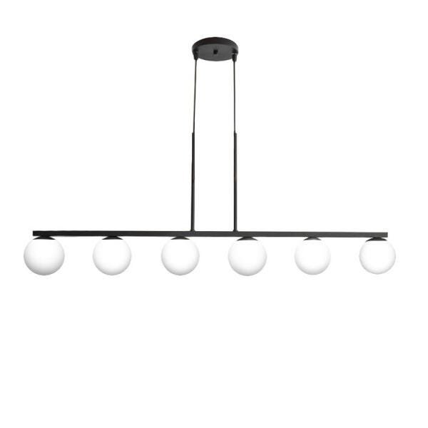 Lustre Pendente Jabuti Six Cor Preto com Globos Branco Fosco para 6 Lâmpadas G9 Bivolt - JABUTI-