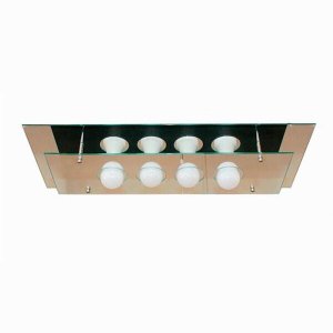 Plafon Retangular Vidro Duplo Espelhado Living 70x30cm para 4 Lâmpadas E-27