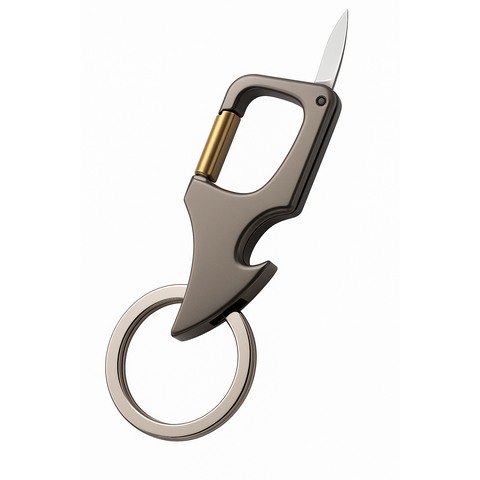 Chaveiro Luxo Mosquetão Knif Metal com Faca Canivete Pesca Camping Ferragens para Carro Moto Casa