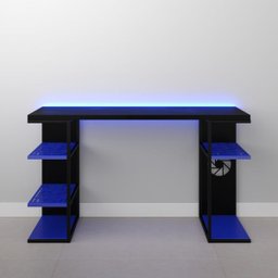 Mesa Gamer Metal e Madeira com Prateleiras Azul e Preta - 2