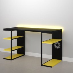 Mesa Gamer Metal e Madeira com Prateleiras Amarela e Preta - 4