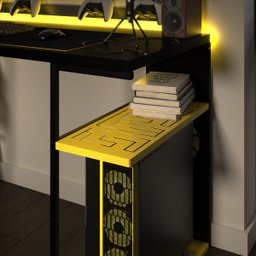 Mesa Gamer Metal e Madeira com Prateleiras Amarela e Preta - 6