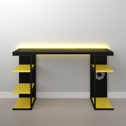 Mesa Gamer Metal e Madeira com Prateleiras Amarela e Preta - 3