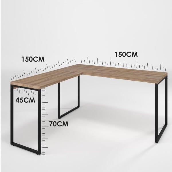 Mesa em L para Escritório Diretor Metal e Madeira 150x150 - 3