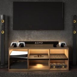 Rack Bancada Gamer Geek Madeira Ps5 com LED Incluso - 1