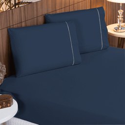 Kit Roupa de Cama Casal 3 Peças 400 Fios Toque Suave Cor:azul - 2