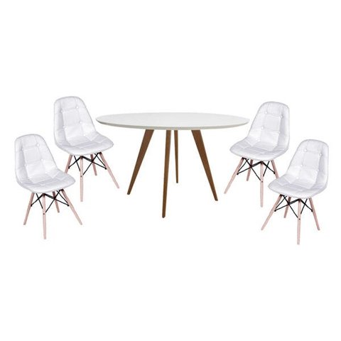 Conjunto Mesa Square Redonda Branco 88 com 4 Cadeiras Eiffel Botonê Branco