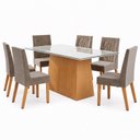 Ver imagem 2 de Conjunto Sala de Jantar Mesa Dora 160cm Tampo MDF e Vidro Canto Reto 6 Cadeiras Flavia