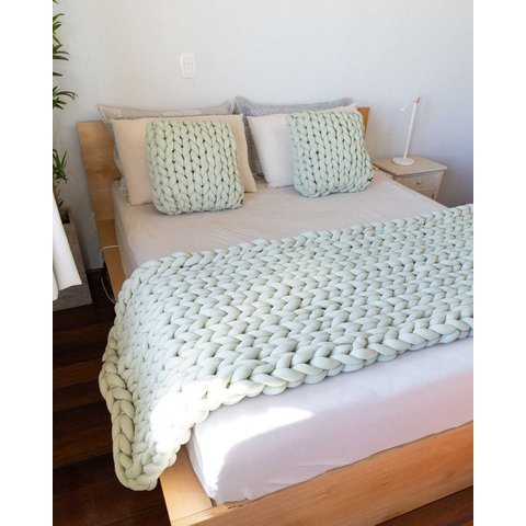 Manta Peseira de Maxi Tricot Queen 0,70x2,20m, Cor Verde Claro - Magma Cotton