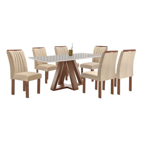 Mesa Kyra 170CMX90CM 6 Cadeiras Arizona Tampo Smart Plus Vidro Off White