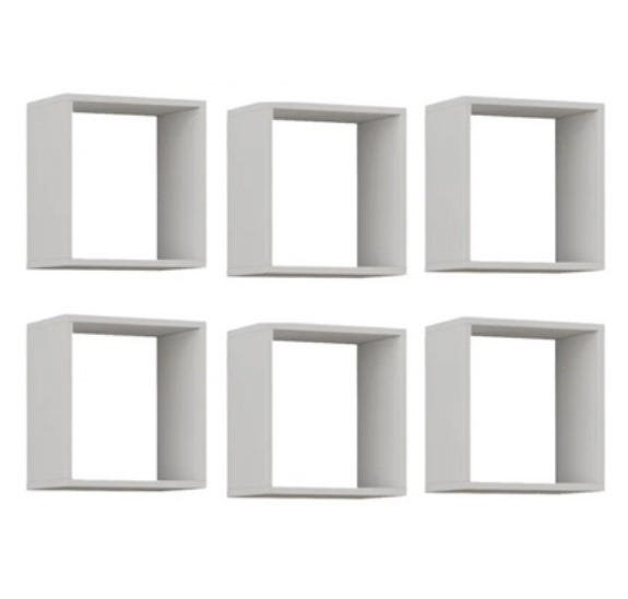 Kit 6 Nichos Decorativos Quadrados de MDF Branco 30cm x 30cm x 10cm - Móveis LeBlanc