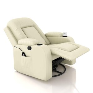 Cadeira Poltrona do Papai Reclinável Austin Massagem e Aquecimento Giratório Balanço Pu Bege G31