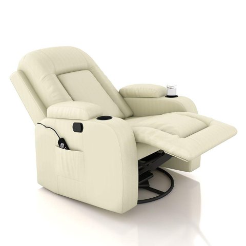 Cadeira Poltrona do Papai Reclinável Austin Massagem e Aquecimento Giratório Balanço Pu Bege G31