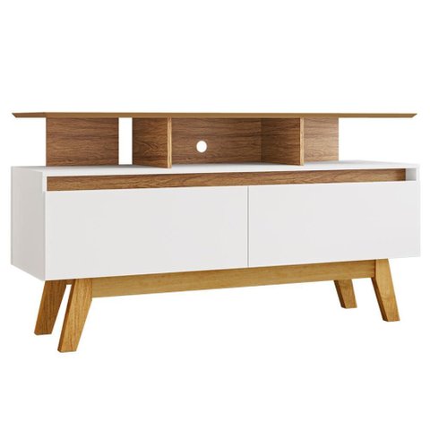 Rack Bancada Tv 50 Pol 120 Cm Rubi Cinamomo Branco Bechara