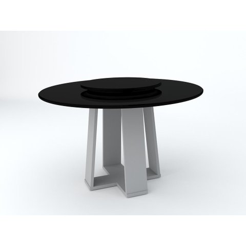 Mesa de Jantar Redonda Isabela 1,35m com Tampo Giratório Off White/preto/preto - New Ceval