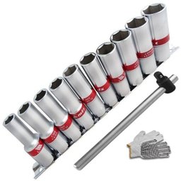 Jogo Kit Soquete 1/2 Longo Sextavado 10 Pçs com cabo T + Brinde - 1