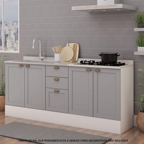 Armário de Cozinha Americana Completa Compacta Iluminata Genialflex Branco/fendi - Genialflex