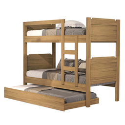 Beliche C/ Escada e Cama Auxiliar com 3 Colchões Kit Incluso:beliche/amêndoa - 2