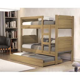 Beliche C/ Escada e Cama Auxiliar com 3 Colchões Kit Incluso:beliche/amêndoa - 3