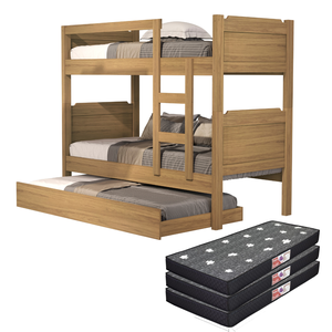 Beliche C/ Escada e Cama Auxiliar com 3 Colchões Kit Incluso:beliche/amêndoa