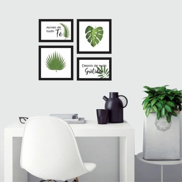 Kit 4 quadros decorativos Antes de tudo fé e folhas - 1