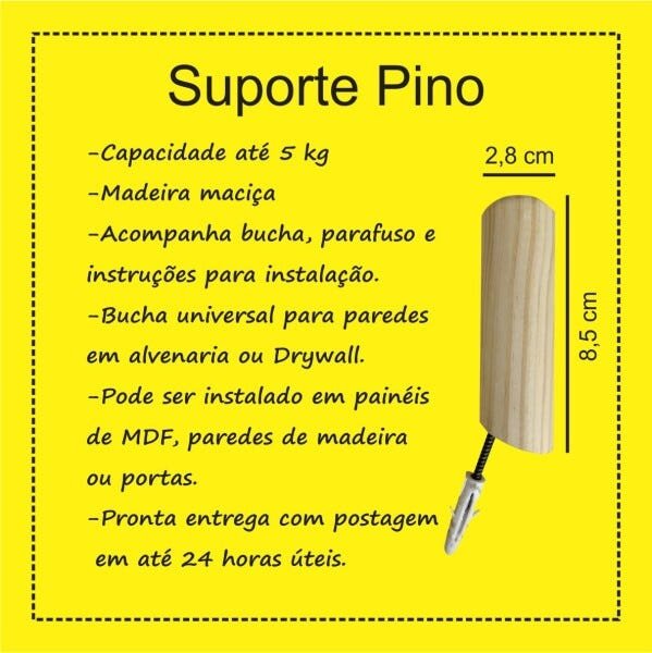 Kit 5 Penduradores De Parede Pino Em Madeira Pinus - 6