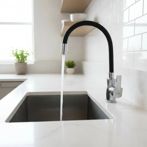 Torneira Flexível Gourmet Cozinha Preta Emborrachada Mesa Misturador