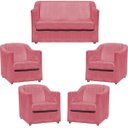 Ver imagem 2 de Kit Namoradeira + 4 Poltronas Decorativas para Sala Mila Suede Cores Pé de Plastico Cromado