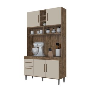 Armário de Cozinha Cristal Cor:canela-offwhite Multiuso Mizza Decor