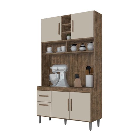 Armário de Cozinha Cristal Cor:canela-offwhite Multiuso Mizza Decor