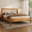 Ver imagem 1 de Cama Queen Madeira 158x198 Cabeceira Palito em X Mel Moderna Estrado Lice Idimex