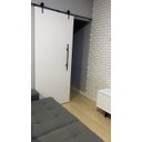 Ver imagem 3 de Kit Porta Celeiro Rustico Tubular Preto Roldana Aparente 2M