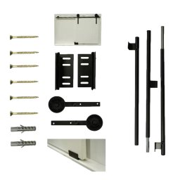 Kit Porta Celeiro Rustico Tubular Preto Roldana Aparente 2M - 4