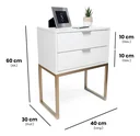 Ver imagem 2 de Kit 2 Mesas Cabeceira Industrial 40cm Branco Eco 2 Gavetas Base Metal Dourado Lateral Cama - Montada