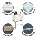 Ver imagem 5 de Kit 2 Mesas Cabeceira Industrial 40cm Branco Eco 2 Gavetas Base Metal Dourado Lateral Cama - Montada