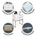 Ver imagem 5 de Kit 2 Mesas Cabeceira Industrial 40cm Branco Eco 2 Gavetas Base Metal Dourado Lateral Cama - Montada