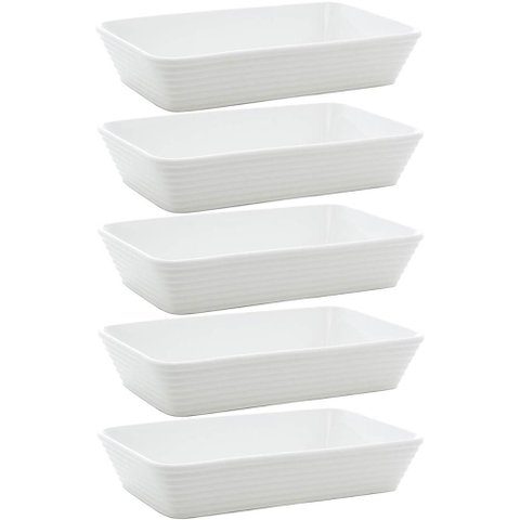 5 Travessas Brancas de Porcelana 29x20x5cm Retangulares Línea Refratário para Gratinados