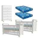 Ver imagem 1 de 02 Berços Americano Lara com 02 Colchões e Cômoda Gaveteiro Ternura Baby Branco Brilho -