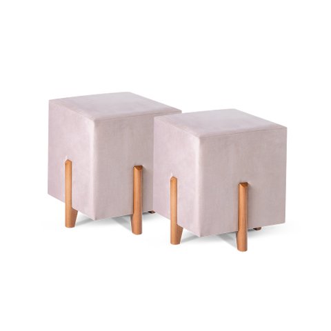 Kit 02 Puffs Decorativo Quadrado em Suede Cor Bege