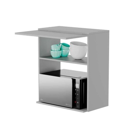 Armário Modular Aéreo 60cm 1 Porta MDP com Nicho para Micro-Ondas Branco Mercado Das Prateleiras